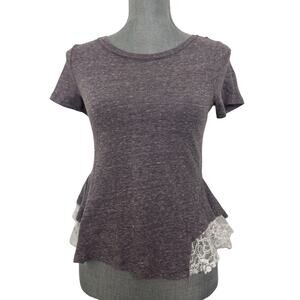 Free People Purple Tulip Lace Tee Shirt Size XS Peplum Asymmetrical Boho Casual